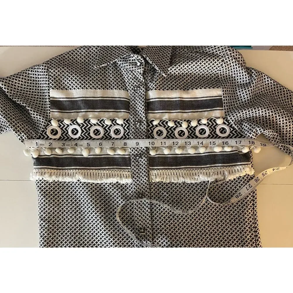 DoDo Bar Or Cotton Button Up Shirt Dress w Belt Black White Check Size Small New